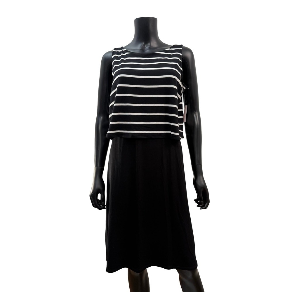 A Pea in the Pod Maternity Nursing Dress Black White Striped Comfy Stretch Size - Picture 3 of 10